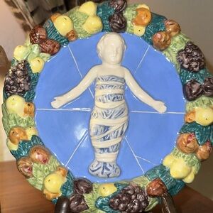 Italian Della Robbia Baby Jesus & Fruit Border Ceramic Wall Hanging